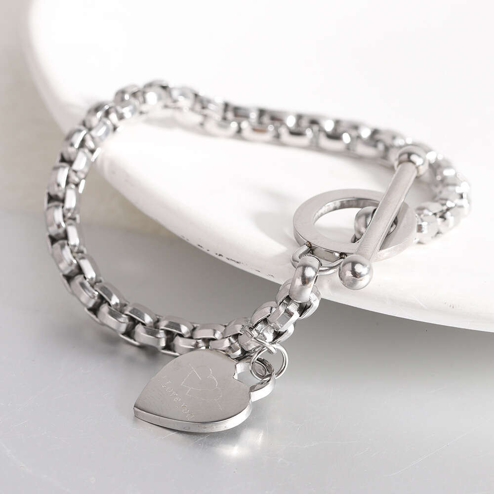 6mm Men And Women's Versatile Personality Heart Charms Link Chain Bracelet Togle Clasp Gold Stainless Steel Bangle Bracelets Ot Buckle Hand Wrist