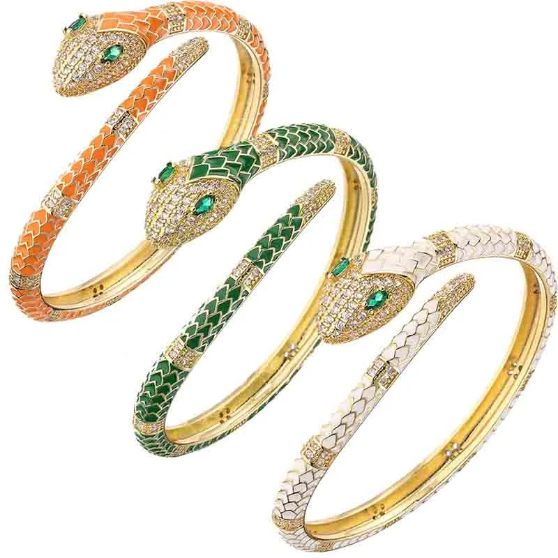 Charm Bracelets Exquisite Snake Animal Cuff Bracelet Cute Enamel Geometry Bangle High Quality 18K Gold Plated Trend Jewelry Fit Women Teens Girl 23100