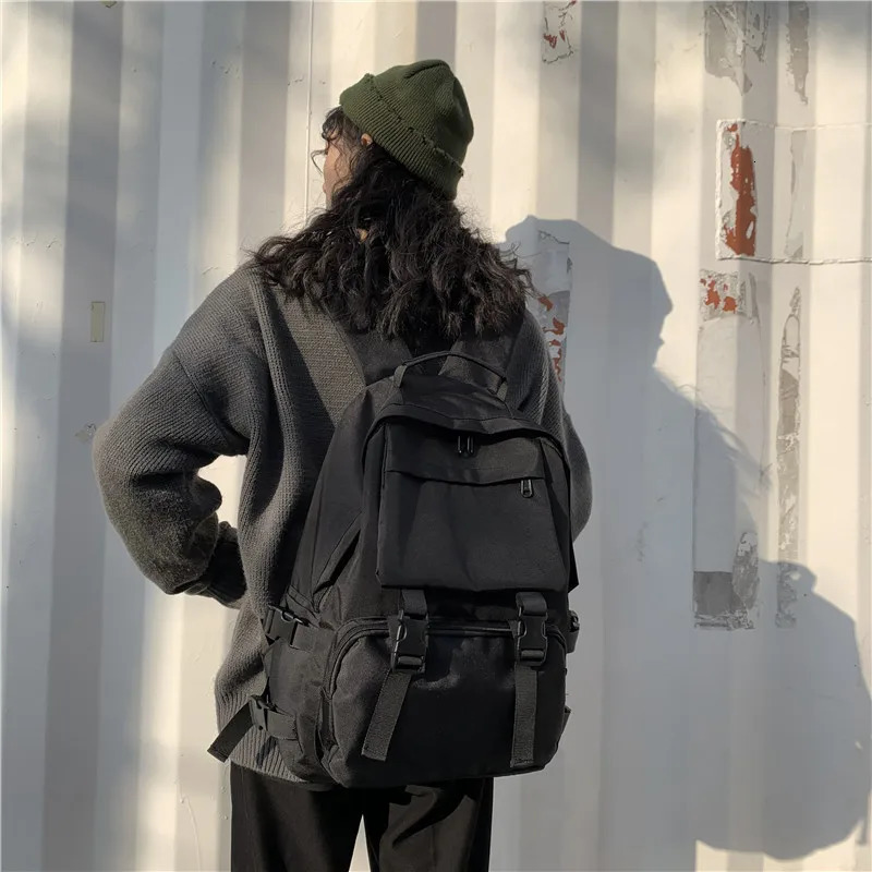 School Bags Black Canvas Trend Female Backpack Fashion Women Backpack Waterproof Large School Bag Teenage Girls Student Shoulder Bags 231009