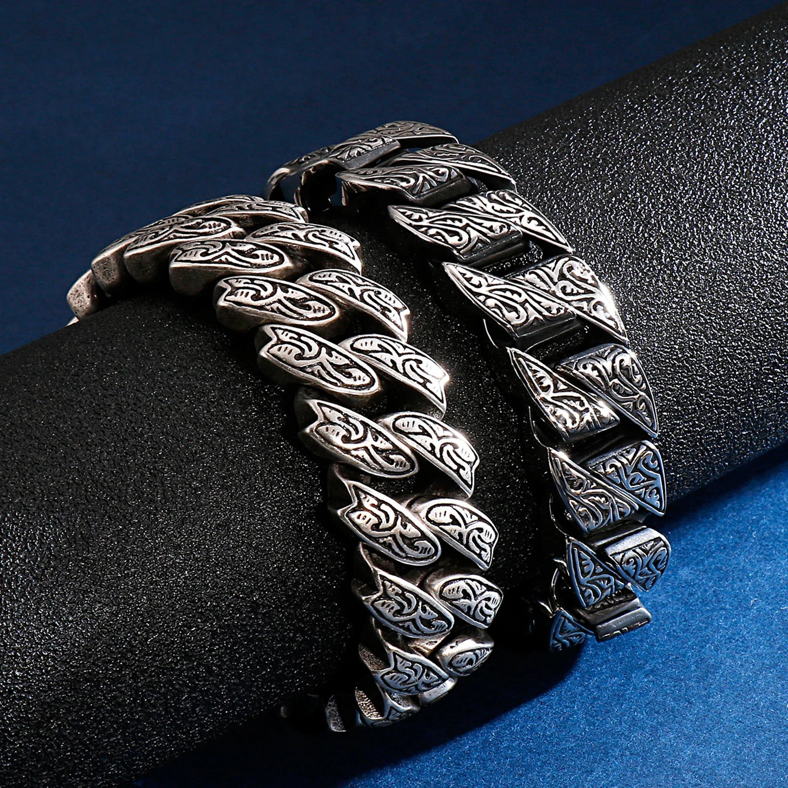 Charm Bracelets Fongten Vintage Bracelet For Men Unique Carving Cuban Link Chain Stainless Steel Men's Bracelets Bangle Viking Fashion Jewelry 23