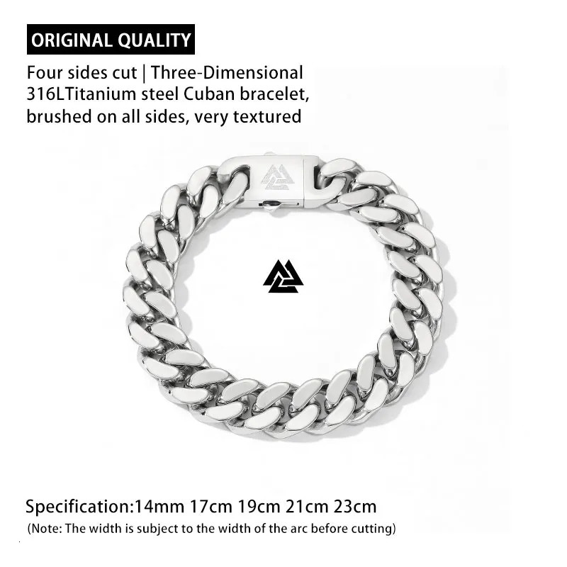 Charm Bracelets Viking Cast Cuban Chain Men's Bracelet Stainless Steel Fine Polished Chain Four Sides Cut Boyfriend Gift Wholesale 231009
