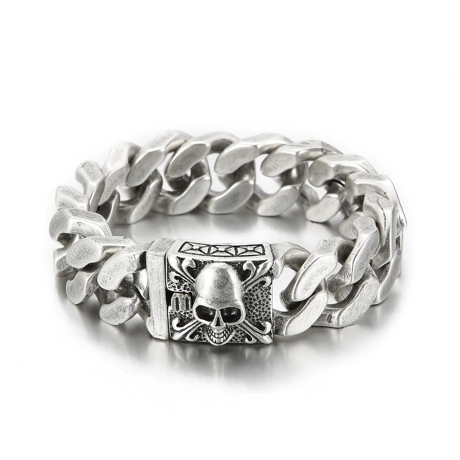 Charm Bracelets 20mm Big and Heavy Chunky Cuban Chain Bracelet Men With Devil Ghost Skull Charm Vintage Magical Jewelry Gift For Friends 231009