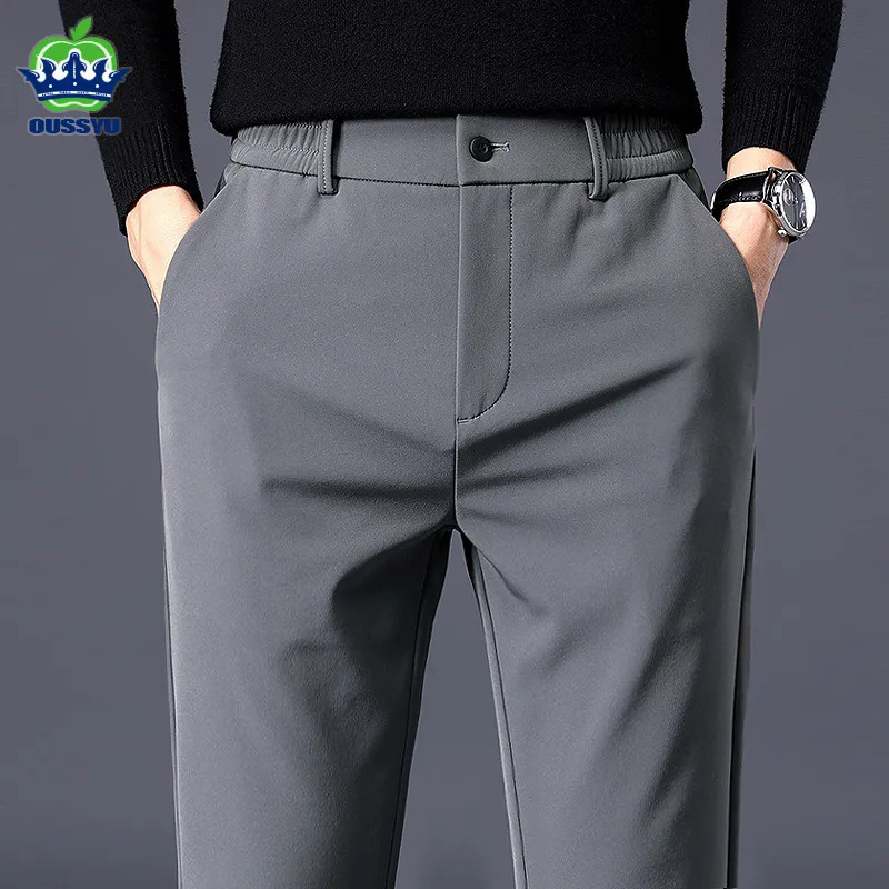 Mens Pants Autumn Winter Casual Business Stretch Slim Fit Elastic Waist Jogger Korean Classic Thick Black Gray Trousers Male 231010