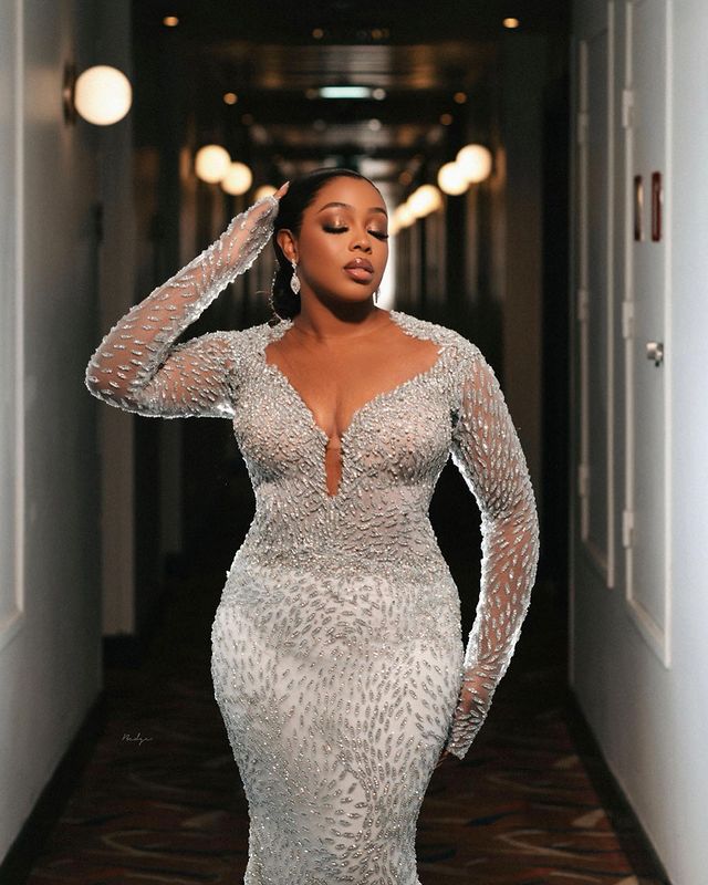 2023 Oct Arabic Aso Ebi Plus Size Mermaid Ivory Wedding Dress Sequined Lace Luxuirous Bridal Gowns Dresses ZJ79