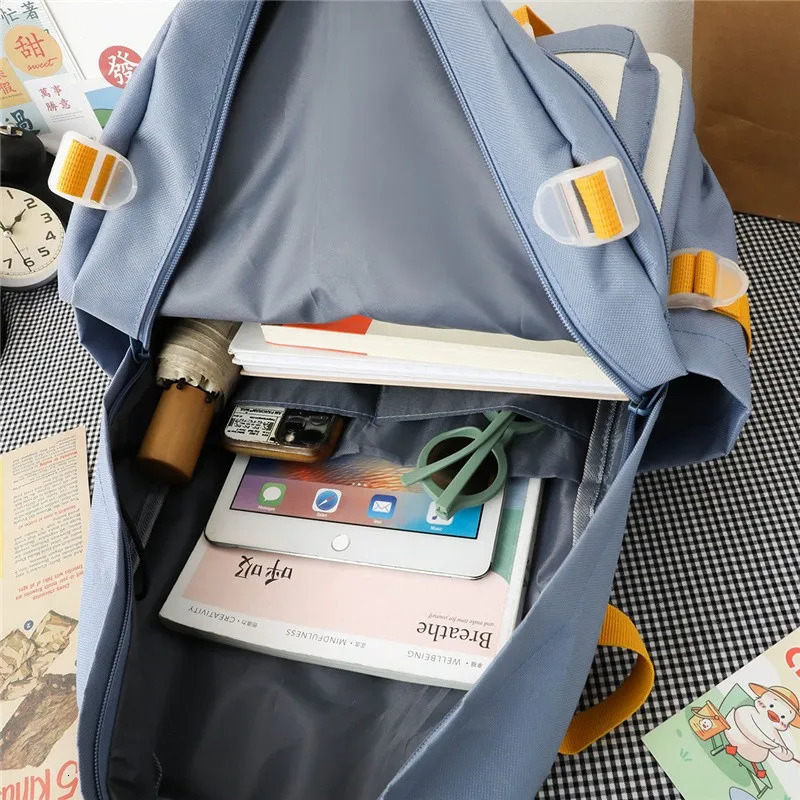 School Bags 5 In 1 Fashion Women Backpack Multiple Pockets School Bag For Teenage Girls Multifunctional Travel Backpacks Waterproof Bookbags 231009