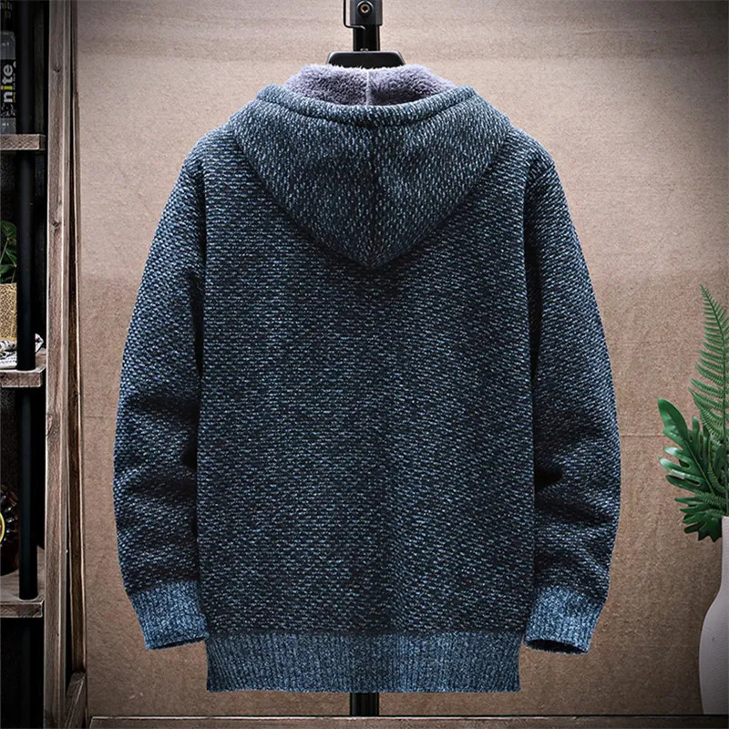 Men's Sweaters Winter Fleece Sweatercoat Men Thick Warm Hooded Kintted Mens Sweater Cardigan Solid Casual Knitting Jacket Coat Male Clothing 2310