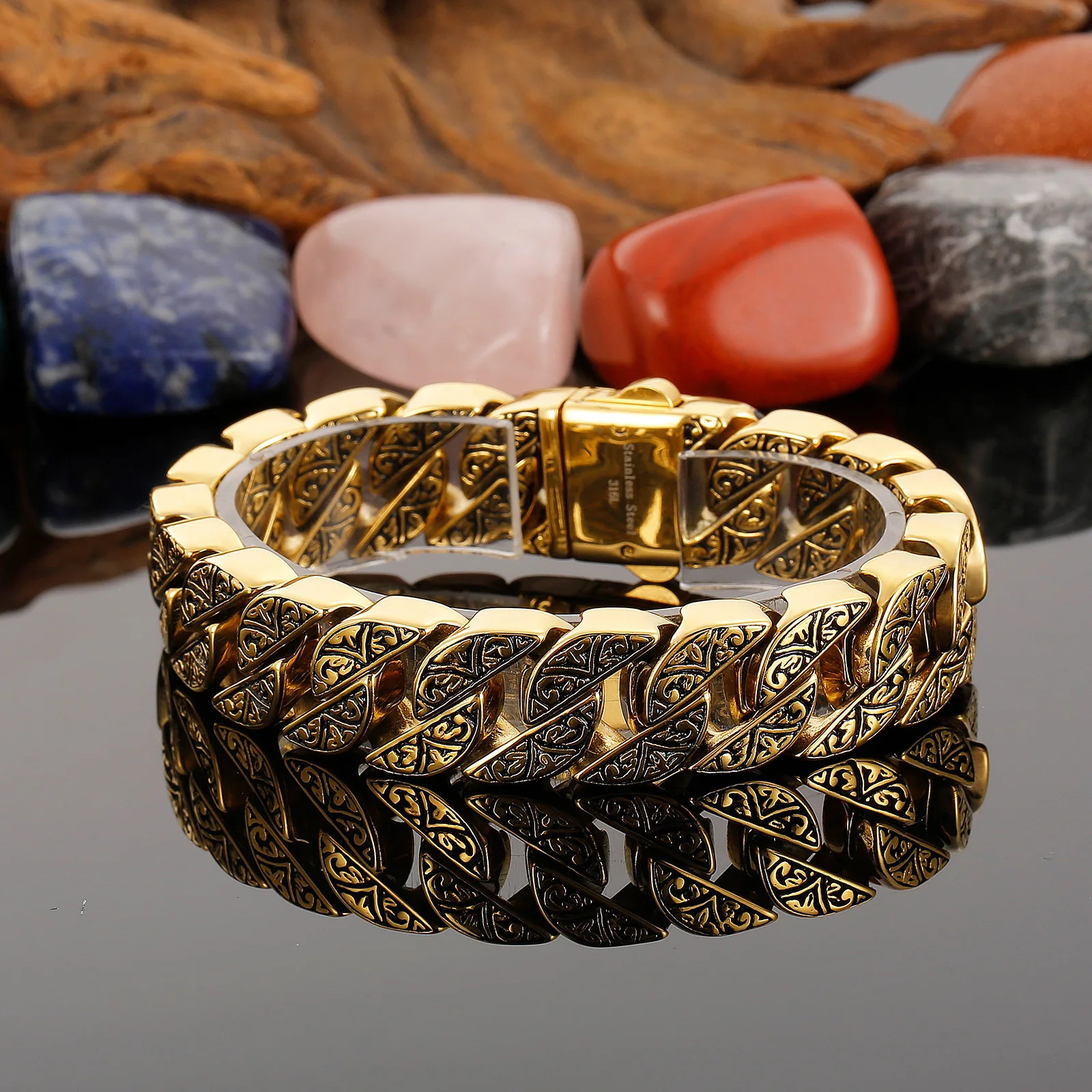 Charm Bracelets Vintage Men's Bracelet Men's Unique Engraving Containment Cuban Chain Stainless Steel Men's Bracelet Couple Bracelet Gi