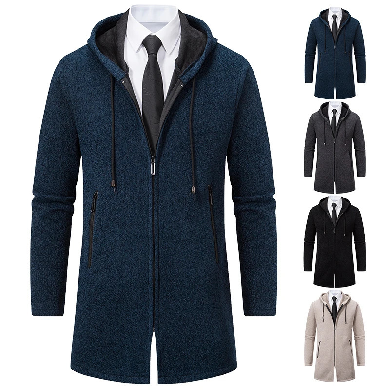 Men's Jackets 2023 Long Trench Coat Men Knit Sweater Cardigan Zipper Jacket Cold Blouse Business Casual Overcoat Fashion Male Jumpers 231010