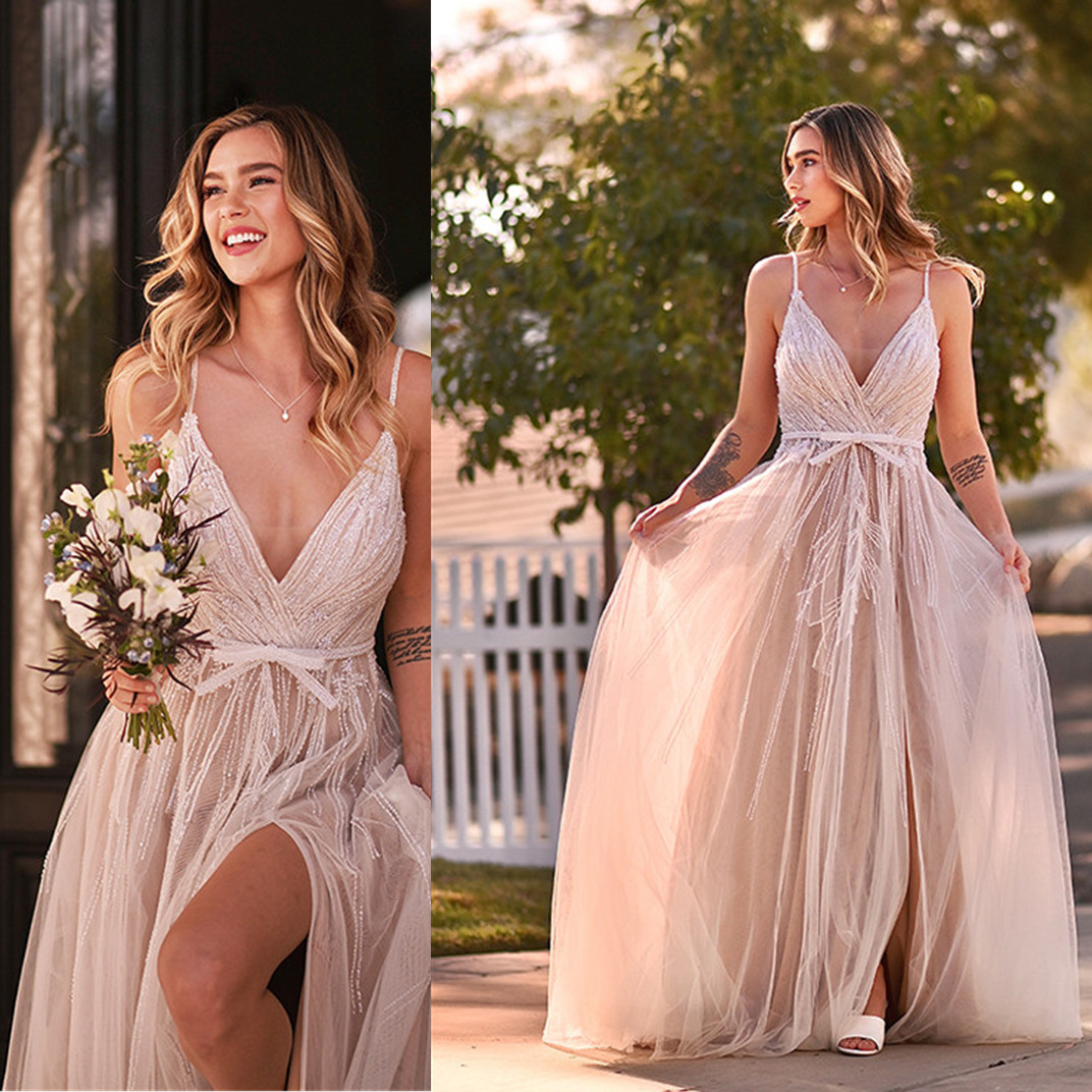 Cheap Satin Wedding Dresses Sexy Backless Jewel Neck Sweep Train Beach Wedding Gowns Belt Crystal Beaded Plus Size Bohemian