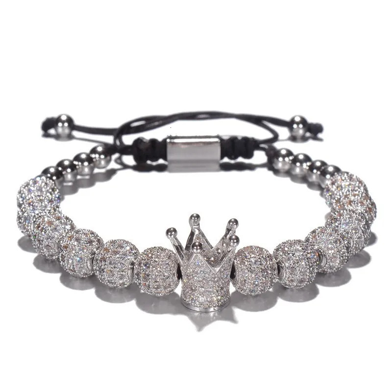 Charm Bracelets Zircon Bracelets Men Jewelry CZ Imperial Crown Charm 8mm Micro Pave CZ Round Braided Macrame Bracelet Pulseira Feminina 231009