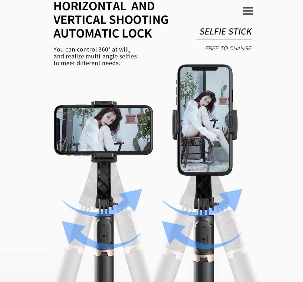 Handheld Gimbal Stabilizer Phone Camera Folding Portable Tripod Holder with Wireless Remote Extendable Aluminum Alloy Selfie Stick Monopod for Live Vi