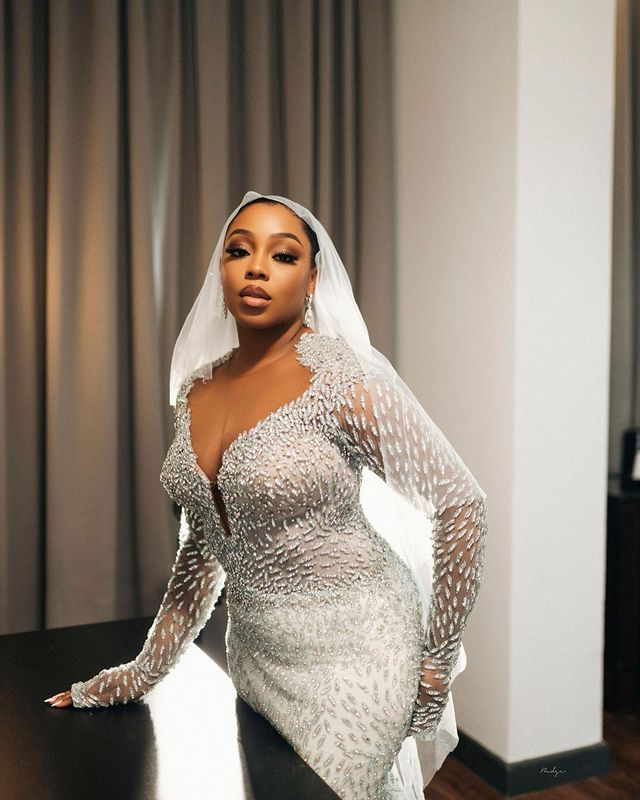 2023 Oct Arabic Aso Ebi Plus Size Mermaid Ivory Wedding Dress Sequined Lace Luxuirous Bridal Gowns Dresses ZJ79
