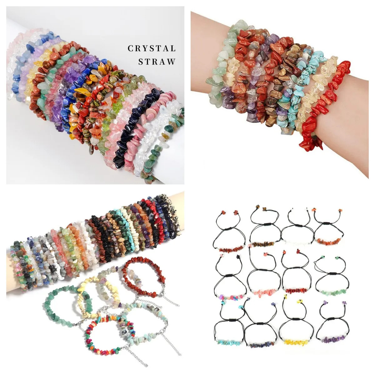 Charm Bracelets 12pc Natural Gem Stone Bracelet Irregular Crystal Stretch Chip Beads Nuggets Bracelets Bangles Quartz Wristband for Women 231009