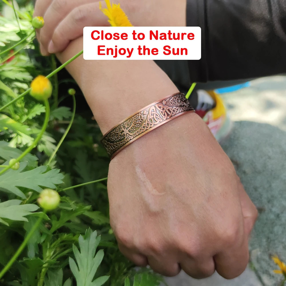 Charm Bracelets Viking Yggdrasil Pure Copper Magnetic Bracelet Benefits Adjustable Cuff Healing Energy 15mm Wide Wrap Copper Bracelet Men Charms 23100