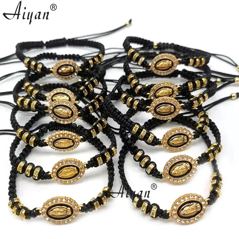 Charm Bracelets 12 Pieces Oval Virgin Mary And St. Jude And 6MM Drilled Loop Braid Bracelets Can Be Worn As Gifts Or Prayers For Men and Women 231009