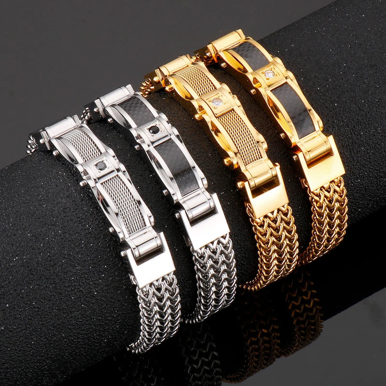 Charm Bracelets KALEN 12mm Mesh Chain Biker Bracelet Men Stainless Steel 304 Fashion Jewelry 231009