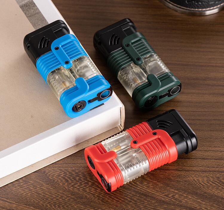 Latest Torch Three Jet Lighter With Punch 3 Colors Iatable No Gas Cigar Butane Windproof Lighters Smoking Tool Accessories W260202