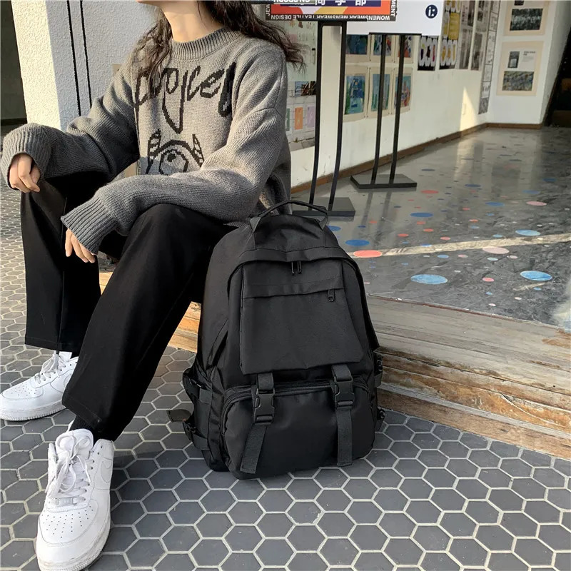 School Bags Black Canvas Trend Female Backpack Fashion Women Backpack Waterproof Large School Bag Teenage Girls Student Shoulder Bags 231009
