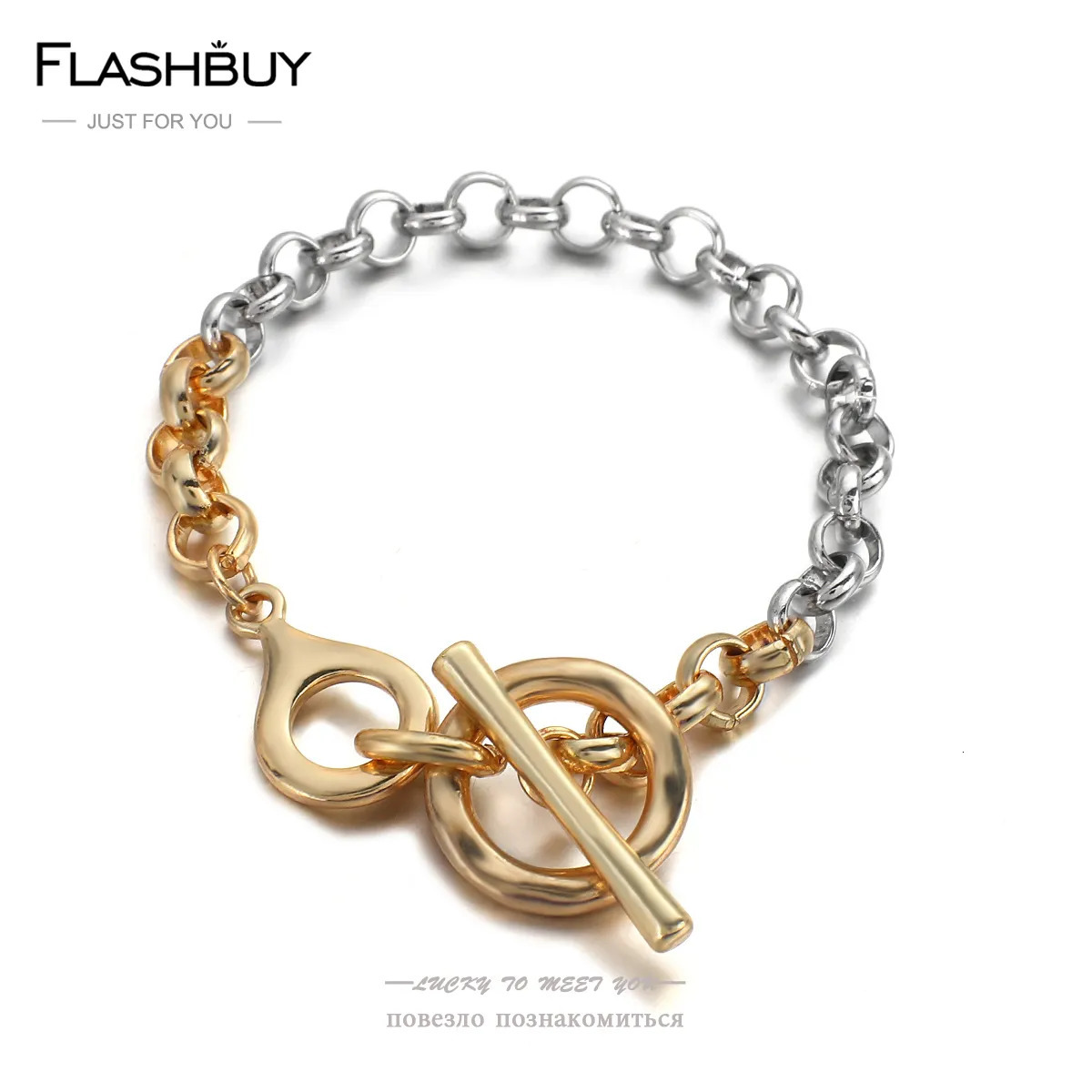 Charm Bracelets FLASHBUY Vintage Two Color Chain for Women Simple Toggle clasps Metal Geometric Statement Fashion Accessories 231009