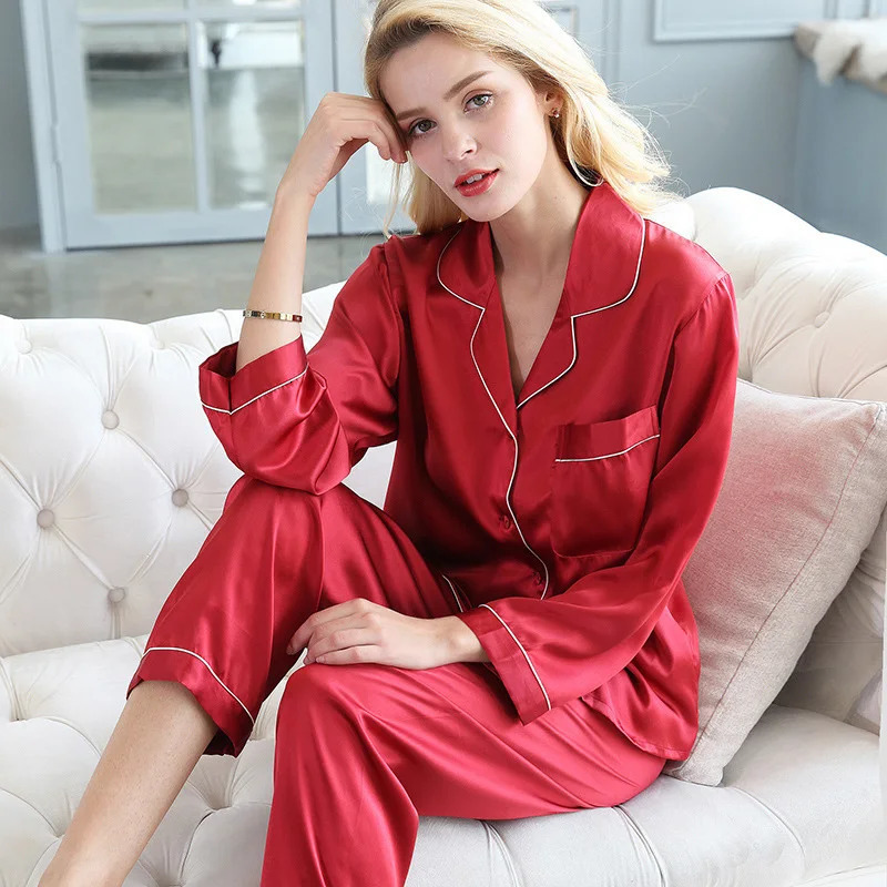 Womens Sleepwear SUO CHAO S8XL Plus Size Silk Satin Pajamas Set For Sleep Two Piece Solid Color Loose Casual 231010