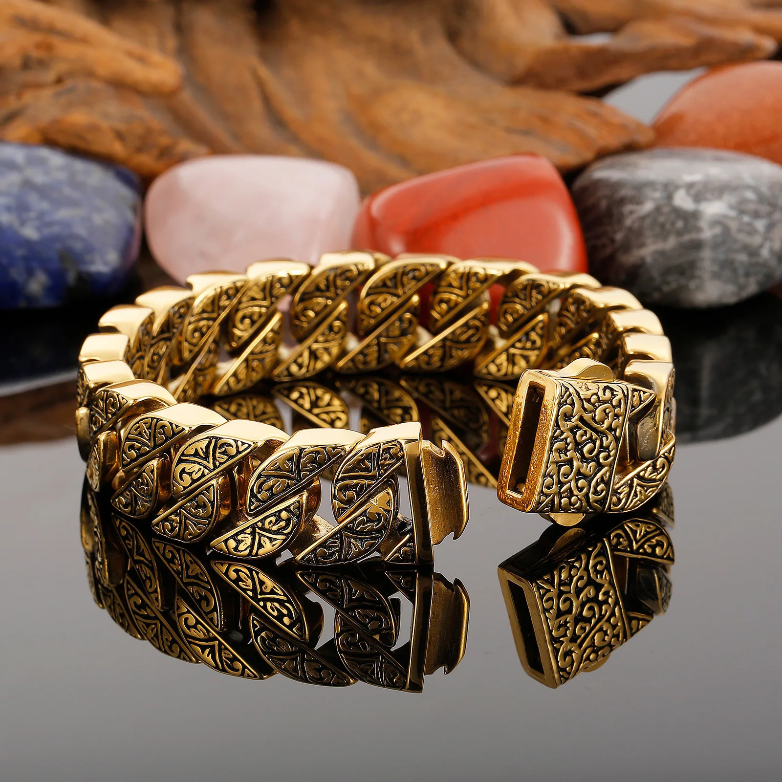 Charm Bracelets Vintage Men's Bracelet Men's Unique Engraving Containment Cuban Chain Stainless Steel Men's Bracelet Couple Bracelet Gi