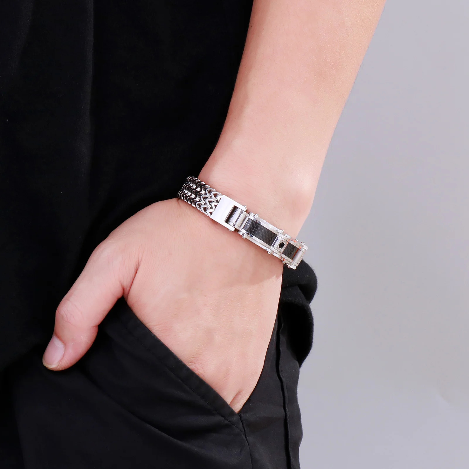 Charm Bracelets KALEN 12mm Mesh Chain Biker Bracelet Men Stainless Steel 304 Fashion Jewelry 231009