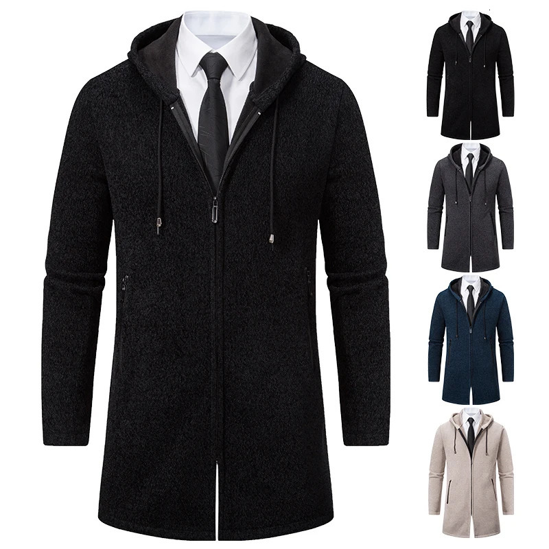Men's Jackets 2023 Long Trench Coat Men Knit Sweater Cardigan Zipper Jacket Cold Blouse Business Casual Overcoat Fashion Male Jumpers 231010