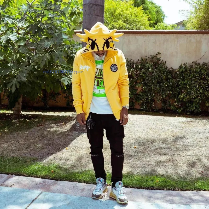 Men's Hoodies Sweatshirts Y2k Yellow Star Lace Hoodie Cardigan Men Women American Autumn Sweatshirt Campus Style Personality Casual Hoodie Jacket