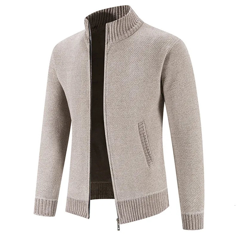 Designer men's autumn and winter sweaters men's fleece cardigan warm knit sports coat men's solid color stand-up collar zipper slim swe