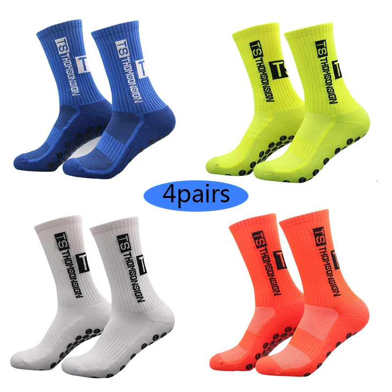Sports Socks 4 pairs Style TS Football Socks Round Silicone Suction Cup Grip Anti Slip Soccer Socks Sports Men Women Baseball Socks 231009