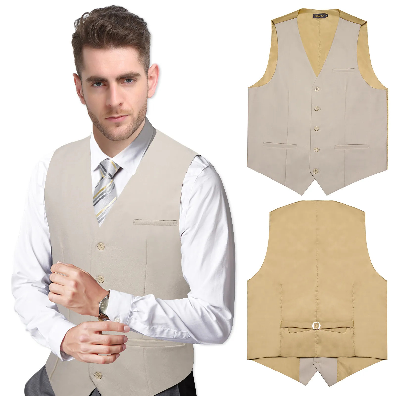 Men's Vests Khaki Solid Rayon Polyester Men Suit Vest Wedding Party Formal Black Blue Red Blazer Waistcoat 231010