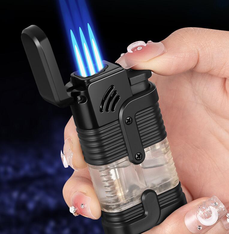 Latest Torch Three Jet Lighter With Cigar Punch 3 Colors Iatable No Gas Cigar Butane Windproof Lighters Smoking Tool Accessories