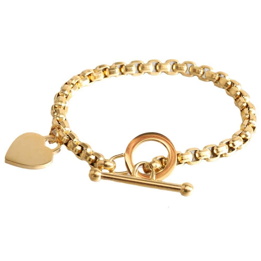 6mm Men And Women's Versatile Personality Heart Charms Link Chain Bracelet Togle Clasp Gold Stainless Steel Bangle Bracelets Ot Buckle Hand Wrist