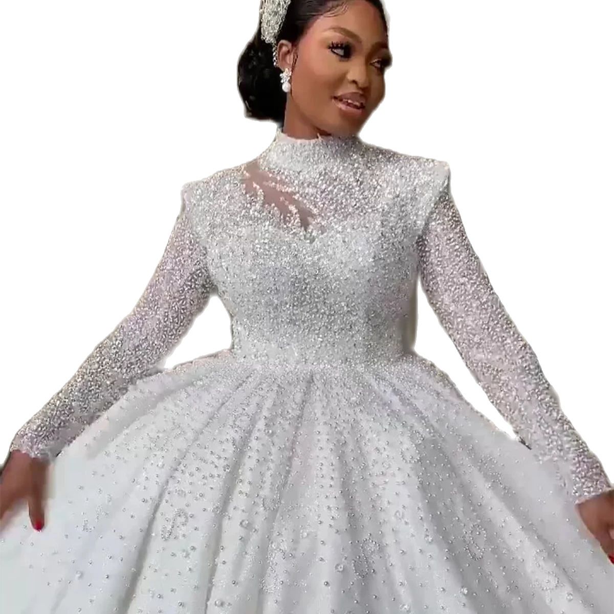 Luxury Sparkly Sequins Wedding Dress Classic Ball Gown Wedding Dress Modest Beading Long Sleeve Bridal Gowns Vestido De Novia