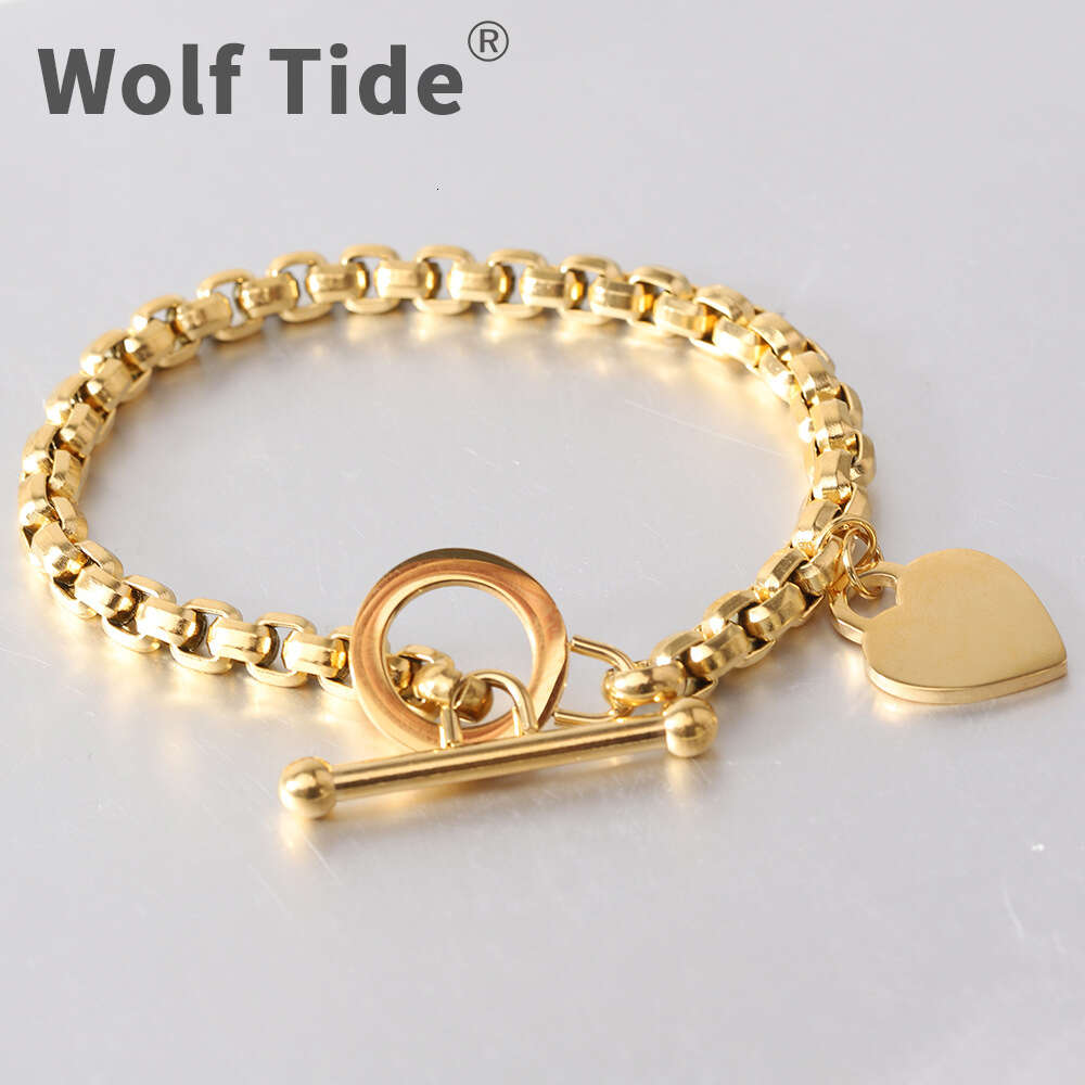 6mm Men And Women's Versatile Personality Heart Charms Link Chain Bracelet Togle Clasp Gold Stainless Steel Bangle Bracelets Ot Buckle Hand Wrist