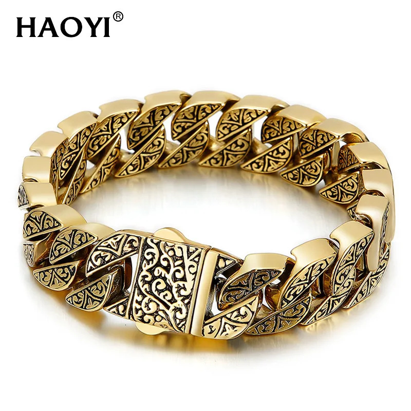 Charm Bracelets Vintage Men's Bracelet Men's Unique Engraving Containment Cuban Chain Stainless Steel Men's Bracelet Couple Bracelet Gi