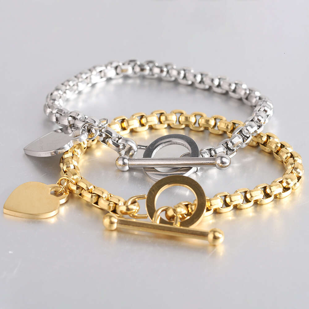 6mm Men And Women's Versatile Personality Heart Charms Link Chain Bracelet Togle Clasp Gold Stainless Steel Bangle Bracelets Ot Buckle Hand Wrist