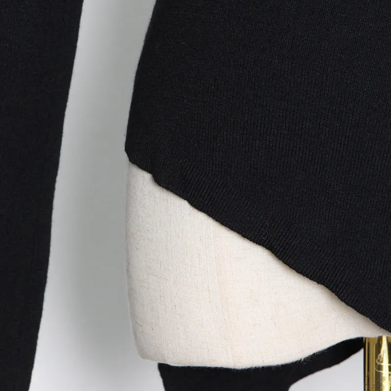 Women's Sweaters TWOTWINSTYLE Black Sweater For Women Irregular Collar Long Sleeve One Off Shouder Hollow Out Knitted Sweaters Female Style 23100