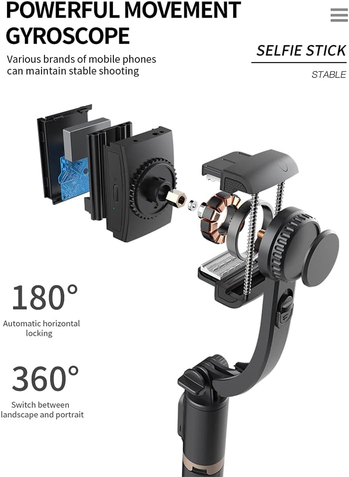 Handheld Gimbal Stabilizer Phone Camera Folding Portable Tripod Holder with Wireless Remote Extendable Aluminum Alloy Selfie Stick Monopod for Live Vi