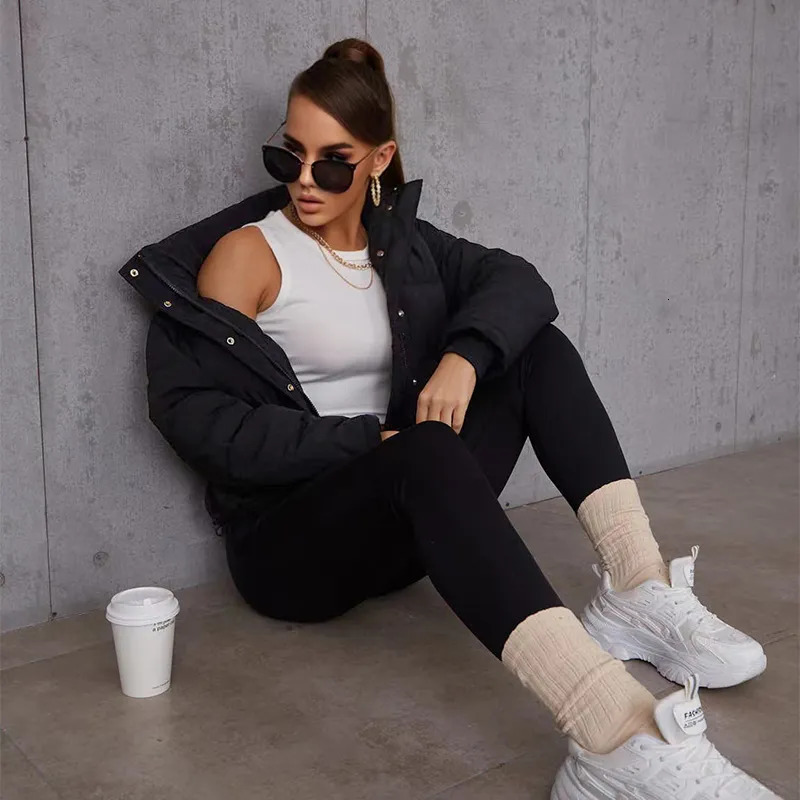 Women's Down Parkas Fashion Oversize Female Clothes Short Jacket Quilted Puffer Women Winter Hooded Padded Coat Warm Parka Outerwear 231009