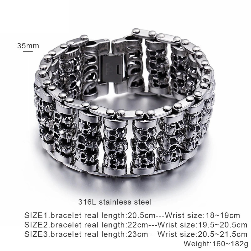 Charm Bracelets KALEN Punk 316 Stainless Steel Multiple Skull Heads Charm Bracelets For Men Biker Hand Chain Bracelet Drop Jewelry 231009