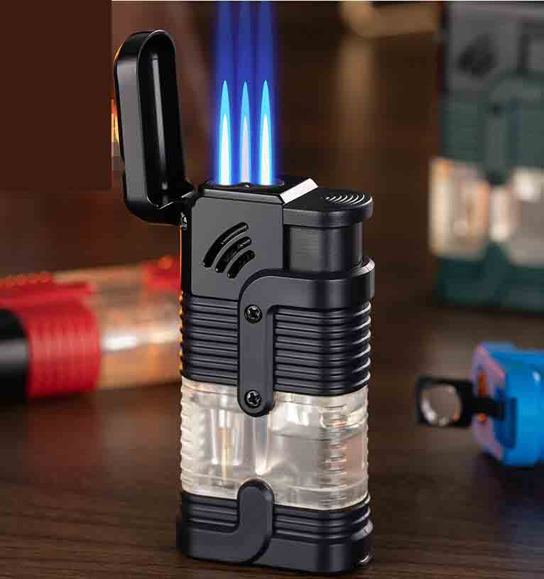 Latest Torch Three Jet Lighter With Punch 3 Colors Iatable No Gas Cigar Butane Windproof Lighters Smoking Tool Accessories W260202