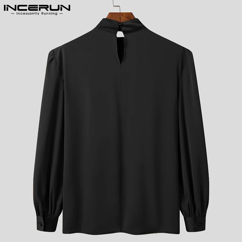 Men's TShirts Men T Shirt Striped Patchwork Turtleneck Long Sleeve Elegant Casual Tee Tops Men Vintage Streetwear Camisetas S5XL INCERUN 231011