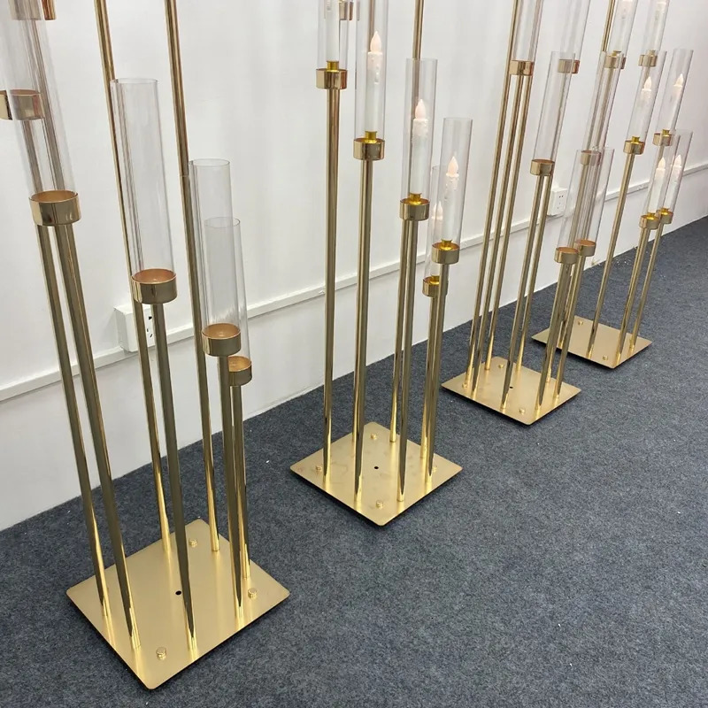 Decorative Objects Figurines 4510pcs 8 Heads Metal Candelabra Candle Holders Road Lead Table Centerpiece Gold Candelabrum Stand Pillar 231010 XJ260305