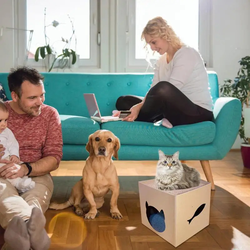 Cat Beds Furniture Cardboard Cat House Scratcher Box For Indoor Cats Cat Play House With Scratcher Pad Cat House Scratcher Cat Scratch Toy For Cats 23