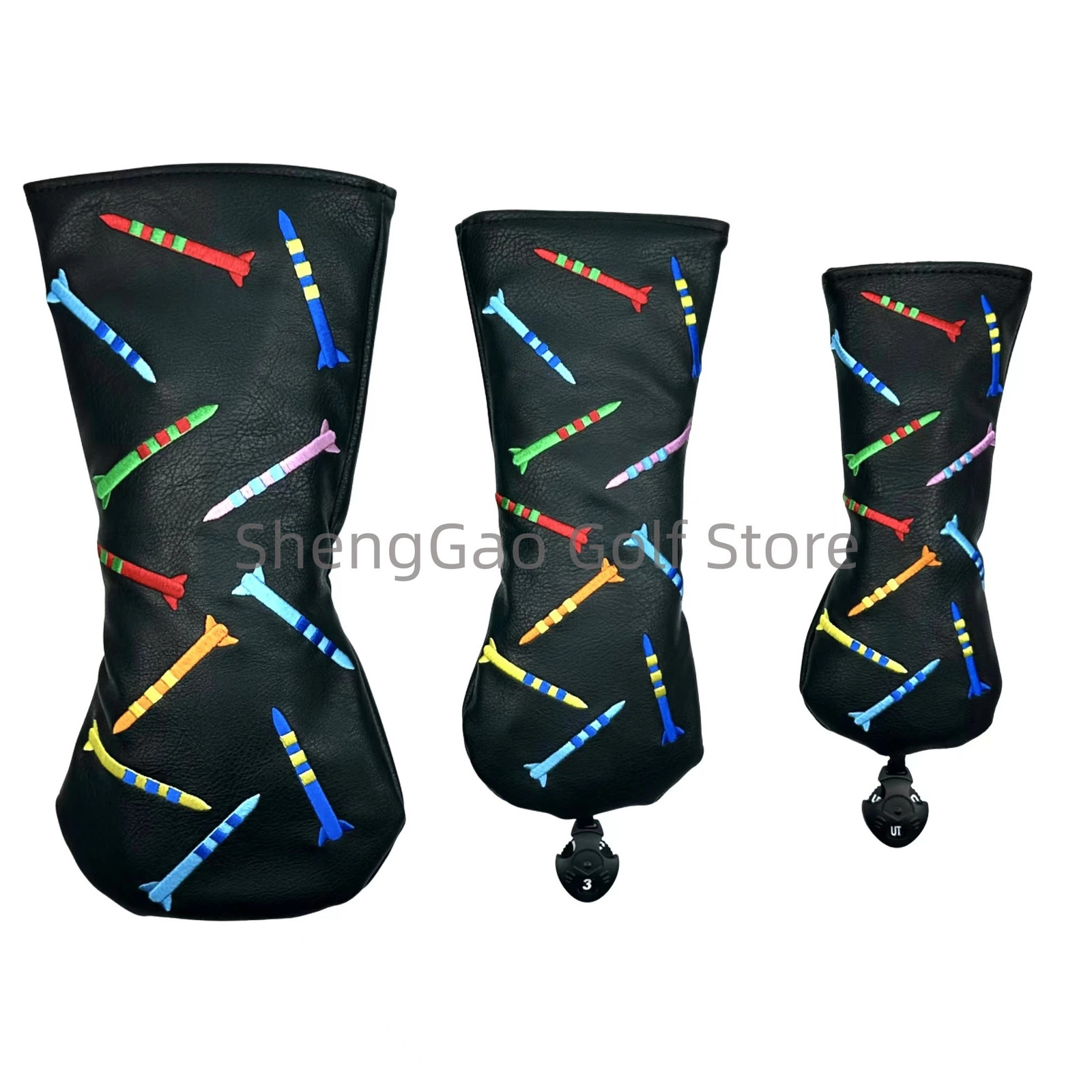 Other Golf Products Rocket pattern Head cover Driver Covers Fairway Wood Hybrid Putter Cover Pu Leather 231011