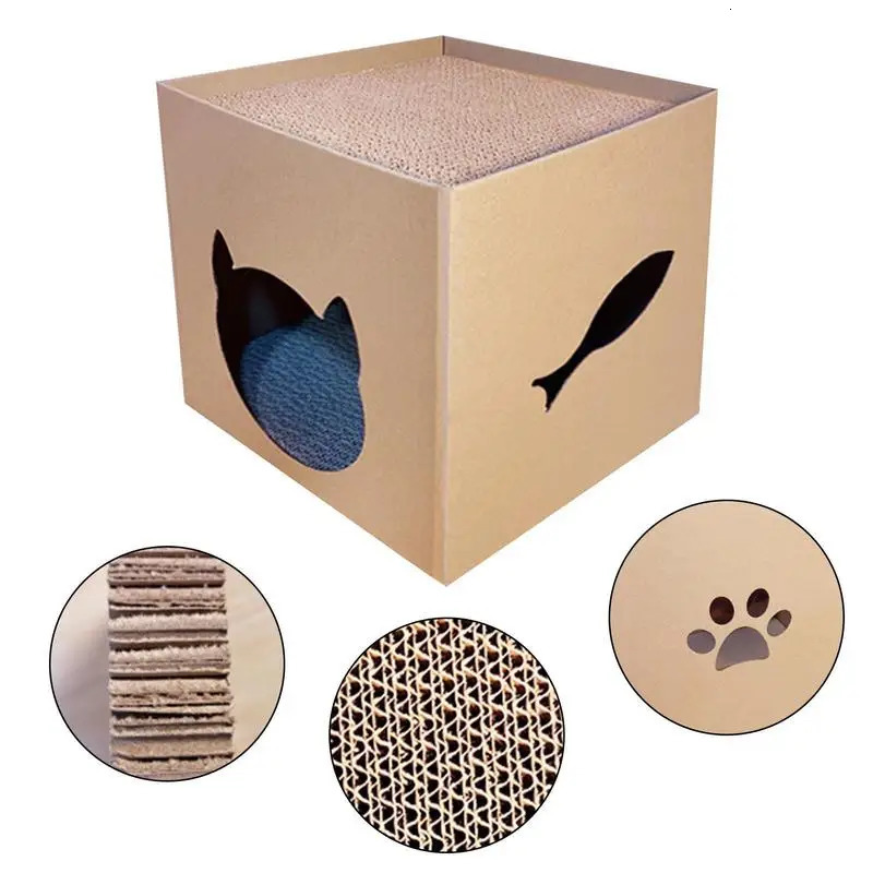 Cat Beds Furniture Cardboard Cat House Scratcher Box For Indoor Cats Cat Play House With Scratcher Pad Cat House Scratcher Cat Scratch Toy For Cats 23