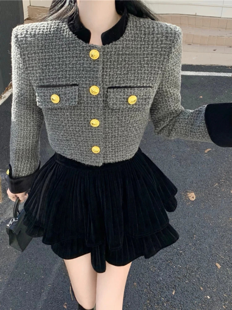 Women's Jackets Small Fragrant Coat Chic Stand Tweed Jacket Women Red Vintage Autumn Chaquetas Mujer Jaqueta Feminina Black Striped Cardigan 2310