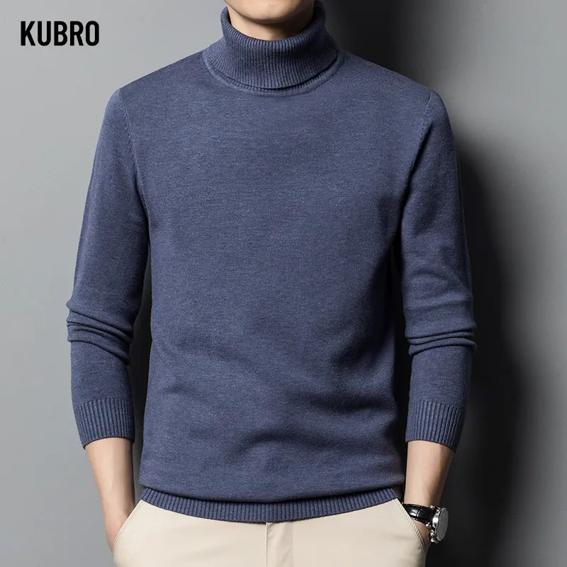 Men's Sweaters KUBRO Autumn Winter Men's Turtleneck Sweater Knitting Pullovers Rollneck Knitted Sweater Warm Men Jumper Slim Fit Casual Swea