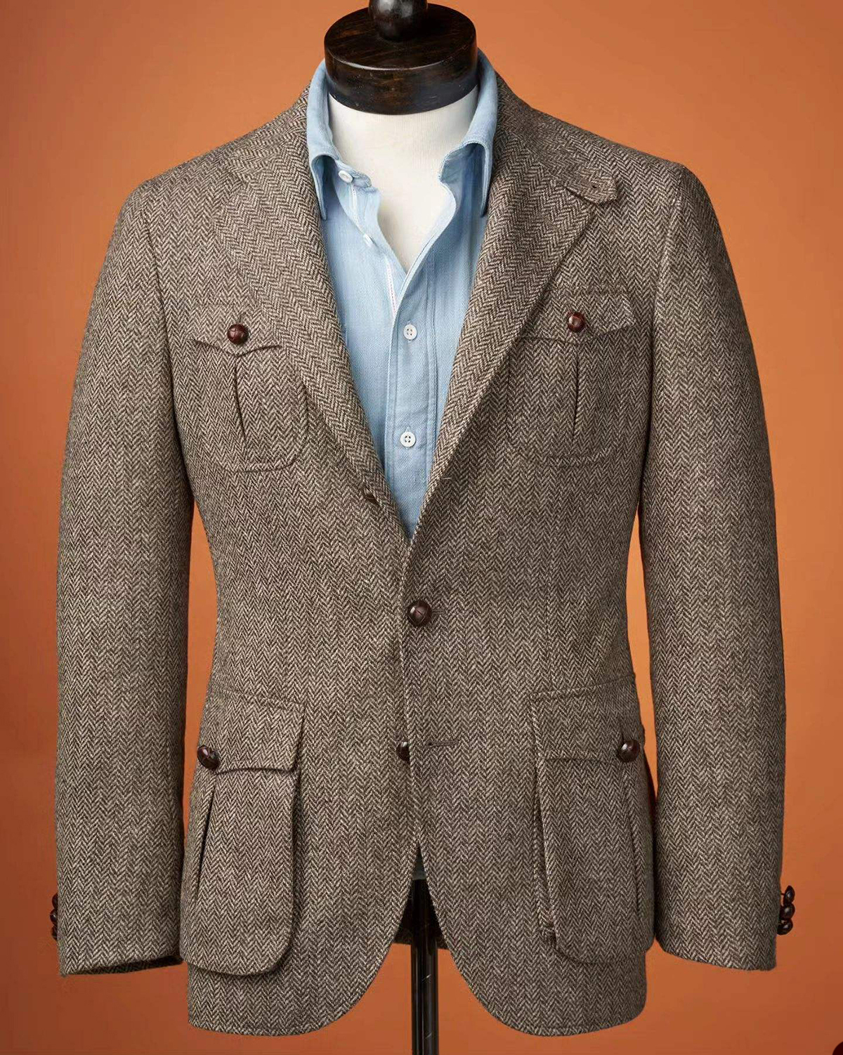 Brown Gray Wool Tweed Winter Tuxedos For Men Slim Fit Formal Groom Wear Jacket Coat Only One Piece